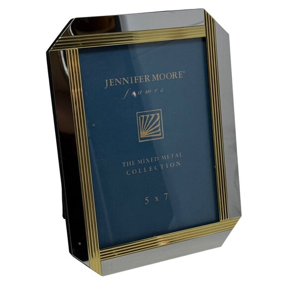 Vintage Photo Frame JENNIFER MOORE Silver Gold Art Deco 5x7 Picture Frame NEW - Picture 2 of 3